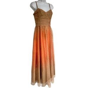 Y2K Adrianna Papell Illusion Champagne Orange Ombré Gold Glitter Fairy Gown 4